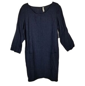 Studio 412 Womens Blue Linen Long Sleeve Pocket Dress Size XL NEW Lagenlook